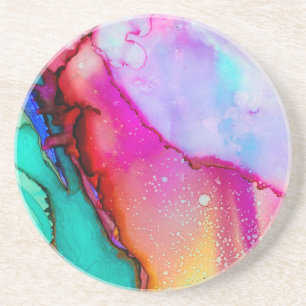 Abstracte Waterverf roze en Turquoise Marble Zandsteen Onderzetter