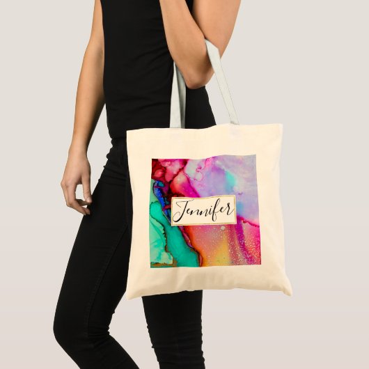 Abstracte Waterverf roze en Turquoise Tote Bag (Voorkant (product))