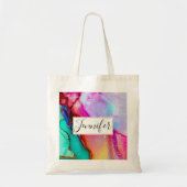Abstracte Waterverf roze en Turquoise Tote Bag (Voorkant)