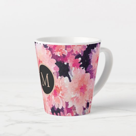 Abstracte waterverf roze florale monogram latte mok (Rechterhoek)