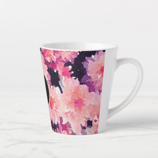 Abstracte waterverf roze florale monogram latte mok (Rechts)