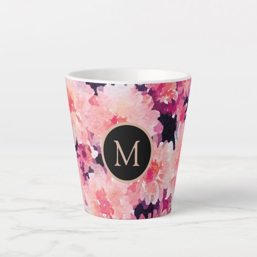 Abstracte waterverf roze florale monogram latte mok (Voorkant)