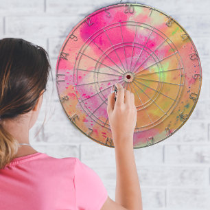 Abstracte Waterverf roze geel Paarse plons Dartbord