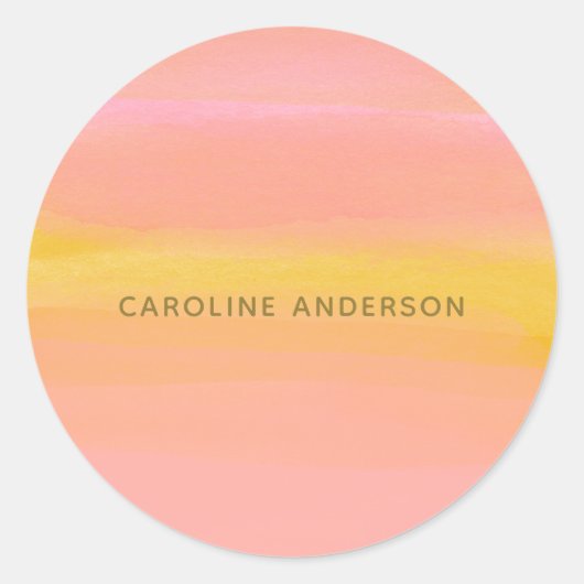 Abstracte Waterverf Roze gele strepen Aangepast Ronde Sticker (Voorkant)