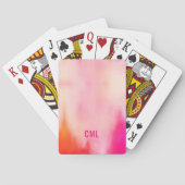 Abstracte Waterverf roze koraal Oranje monogram Pokerkaarten (Achterkant)