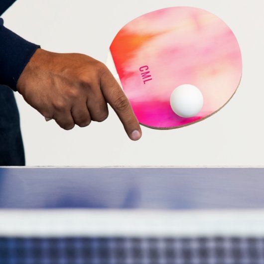 Abstracte Waterverf roze koraal Oranje monogram Tafeltennisbatje (Insitu)