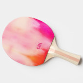 Abstracte Waterverf roze koraal Oranje monogram Tafeltennisbatje (Zijkant)