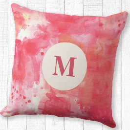 Abstracte Waterverf Roze monogram Kussen