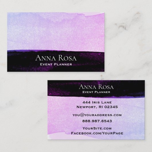 *~* Abstracte Waterverf Roze Paarse zwarte lavende Visitekaartje (Voorkant / Achterkant)
