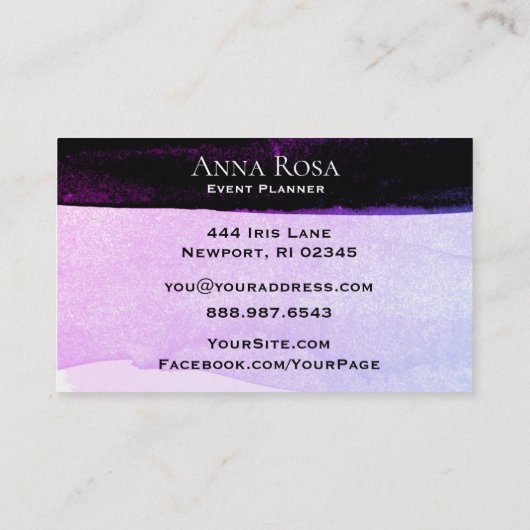 *~* Abstracte Waterverf Roze Paarse zwarte lavende Visitekaartje (Achterkant)