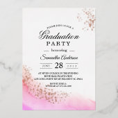 Abstracte Waterverf Roze penseelstreek & RoseGold Folie Uitnodiging (Voorkant)