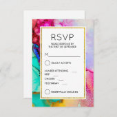 Abstracte Waterverf RSVP roze en Turquoise (Voorkant / Achterkant)