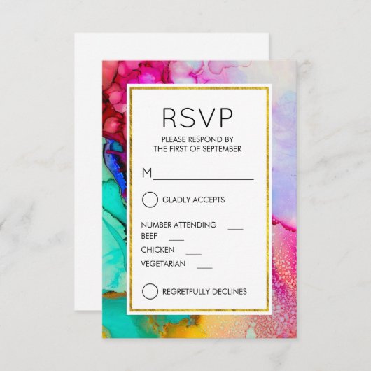 Abstracte Waterverf RSVP roze en Turquoise (Voorkant / Achterkant)