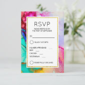 Abstracte Waterverf RSVP roze en Turquoise Kaartje (Staand voorkant)