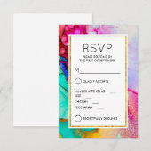 Abstracte Waterverf RSVP roze en Turquoise Kaartje (Voorkant / Achterkant)