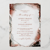 Abstracte Waterverf Rust Fall Wedding Real Silver Folie Uitnodiging (Voorkant)