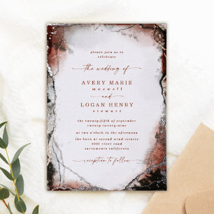 Abstracte Waterverf Rust Fall Wedding Real Silver Folie Uitnodiging