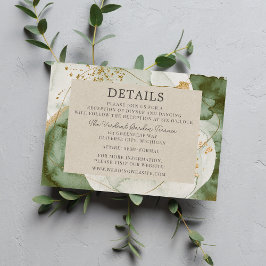 Abstracte Waterverf Sage Green Gold Wedding Informatiekaartje