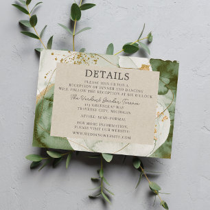 Abstracte Waterverf Sage Green Gold Wedding Informatiekaartje
