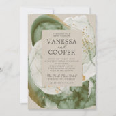Abstracte Waterverf Sage Green Gold Wedding Kaart (Voorkant)