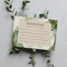 Abstracte Waterverf Sage Green Gold Wedding