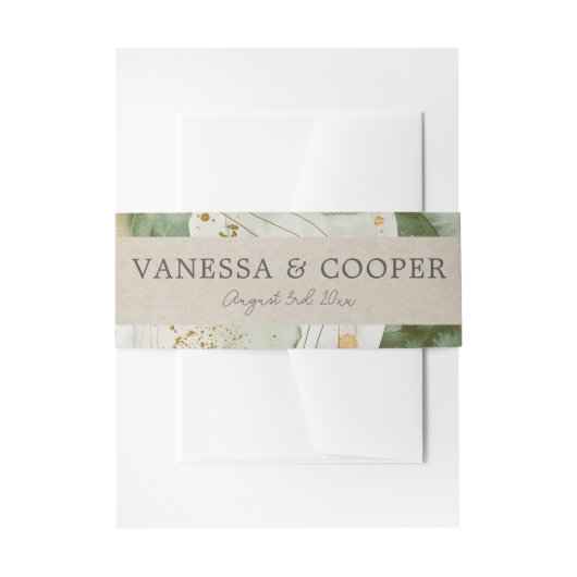 Abstracte Waterverf Sage Green Gold Wedding Uitnodigingen Wikkel (Voorkant Voorbeeld)