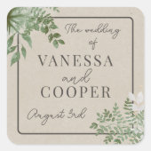 Abstracte Waterverf Sage Green Gold Wedding Vierkante Sticker (Voorkant)