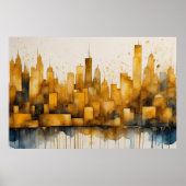 Abstracte Waterverf Schilderen Gouden Cityscape 3: Poster (Voorkant)