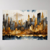 Abstracte Waterverf Schilderen Gouden Cityscape 3: Poster (Voorkant)