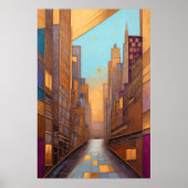 Abstracte Waterverf Schilderen Gouden Cityscape 3: Poster (Voorkant)