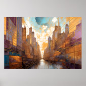 Abstracte Waterverf Schilderen Gouden Cityscape 3: Poster (Voorkant)
