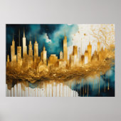 Abstracte Waterverf Schilderen Gouden Cityscape 3: Poster (Voorkant)