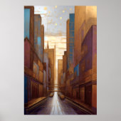 Abstracte Waterverf Schilderen Gouden Cityscape 3: Poster (Voorkant)