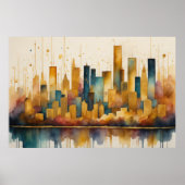 Abstracte Waterverf Schilderen Gouden Cityscape 3: Poster (Voorkant)