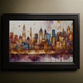 Abstracte Waterverf Schilderen Gouden Cityscape 3: Poster