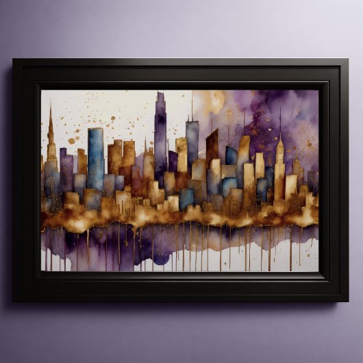 Abstracte Waterverf Schilderen Gouden Cityscape 3: Poster