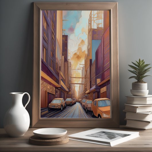 Abstracte Waterverf Schilderen Gouden Cityscape 3: Poster