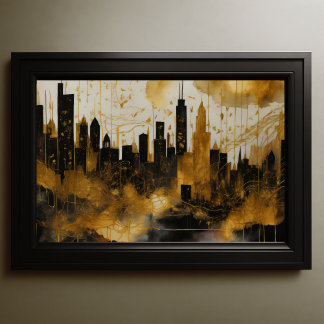 Abstracte Waterverf Schilderen Gouden Cityscape 3: Poster