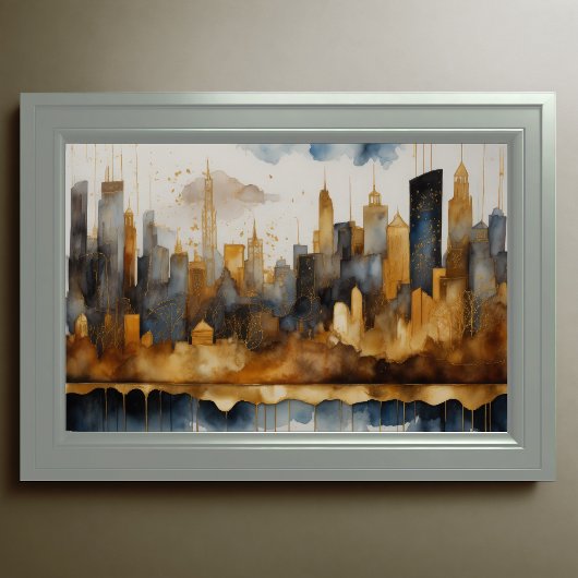 Abstracte Waterverf Schilderen Gouden Cityscape 3: Poster