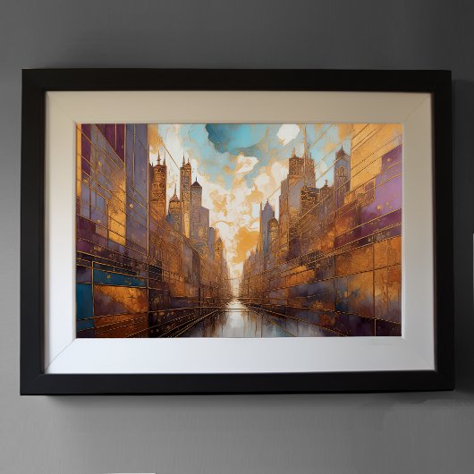 Abstracte Waterverf Schilderen Gouden Cityscape 3: Poster