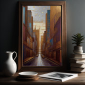 Abstracte Waterverf Schilderen Gouden Cityscape 3: Poster