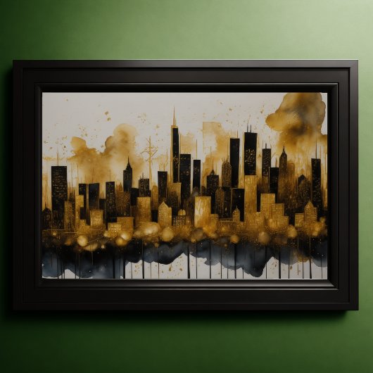 Abstracte Waterverf Schilderen Gouden Cityscape 3: Poster