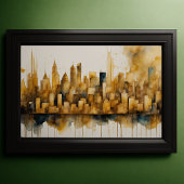 Abstracte Waterverf Schilderen Gouden Cityscape 3: Poster