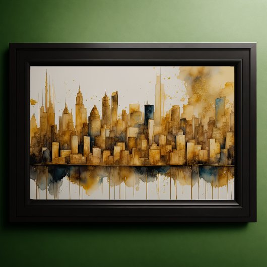 Abstracte Waterverf Schilderen Gouden Cityscape 3: Poster