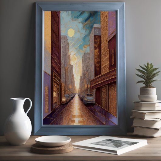 Abstracte Waterverf Schilderen Gouden Cityscape 3: Poster