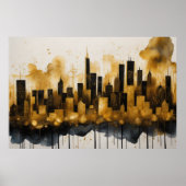 Abstracte Waterverf Schilderen Gouden Cityscape 3: Poster (Voorkant)