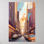 Abstracte Waterverf Schilderen Gouden Cityscape 3: Poster (Voorkant)
