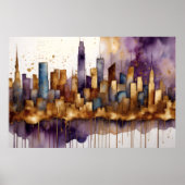 Abstracte Waterverf Schilderen Gouden Cityscape 3: Poster (Voorkant)