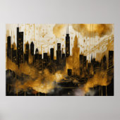 Abstracte Waterverf Schilderen Gouden Cityscape 3: Poster (Voorkant)