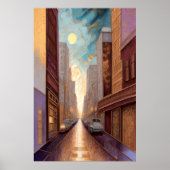 Abstracte Waterverf Schilderen Gouden Cityscape 3: Poster (Voorkant)